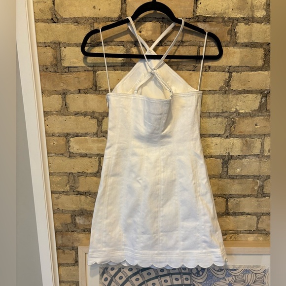 Cinq a Sept Hadley white denim seamed halter dress with scalloped hem - Picture 5 of 7